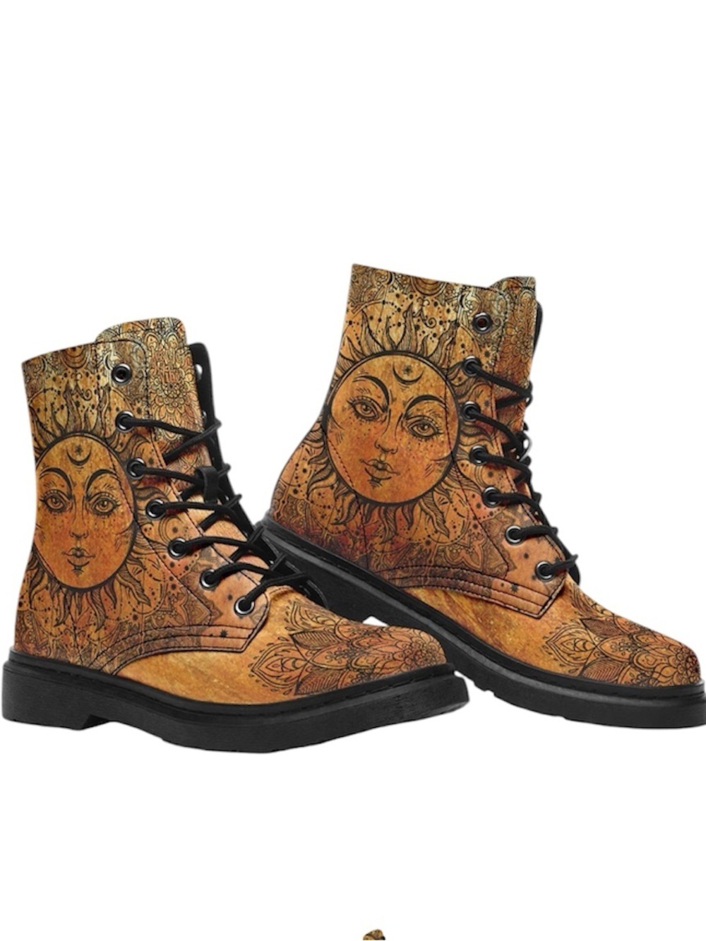 Yes We Vive Gold Sun Lace-Up Combat Boots in Golden Brown